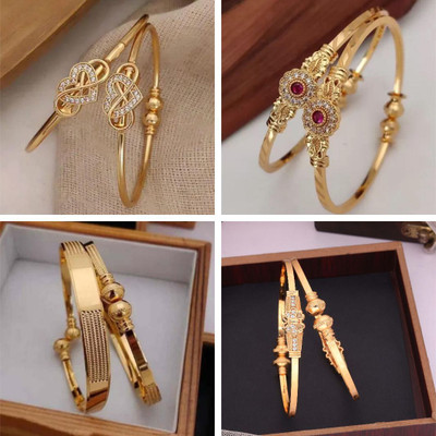 Sangria Brass Diamond Gold-plated Bangle Set(Pack of 4)