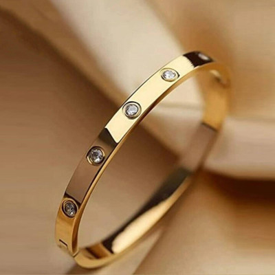 Goldiwala Stainless Steel Diamond, Ruby, Garnet Gold-plated Bracelet