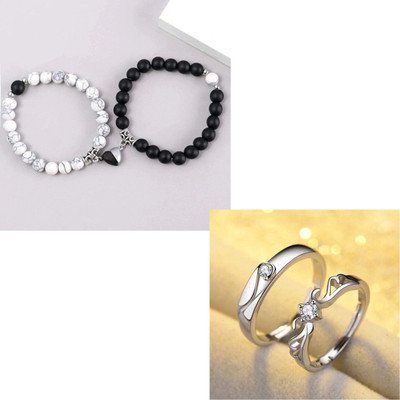 zayraa Brass, Metal, Alloy, Stainless Steel Cubic Zirconia Rhodium, Silver Ring Bracelet(Pack of 4)