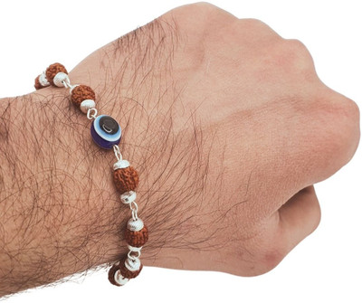 HAPPY CREATION Rudraksha, Evil Eye Silver Charm Bracelet