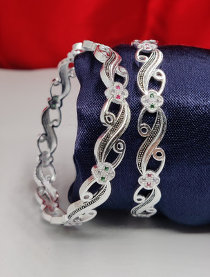 DH JEWELLS Brass Cubic Zirconia, Diamond Silver Coated Bangle(Pack of 2)