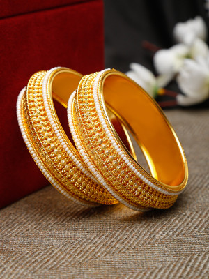 Shining Diva Alloy Pearl Gold-plated Bangle(Pack of 2)