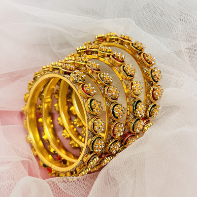 AFWY Metal Diamond Gold-plated Bangle Set(Pack of 4)
