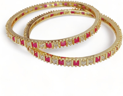 Opal Touch Brass Cubic Zirconia Gold-plated Bangle Set(Pack of 2)