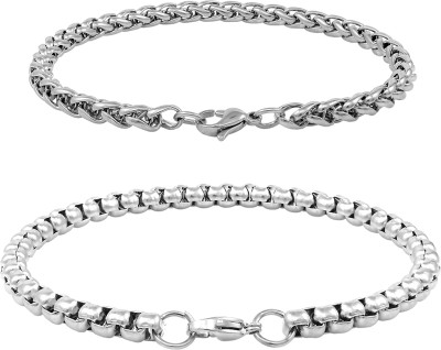 NAKABH Stainless Steel Silver Bracelet(Pack of 2)