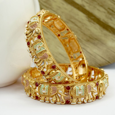 Panini Jewels Copper Beads, Ruby Gold-plated Bangle Set(Pack of 2)