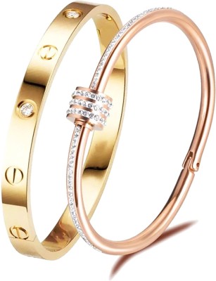 Dressberry Metal, Brass, Stone, Alloy, Stainless Steel Cubic Zirconia, Diamond, Crystal Gold-plated Bracelet Set(Pack of 2)