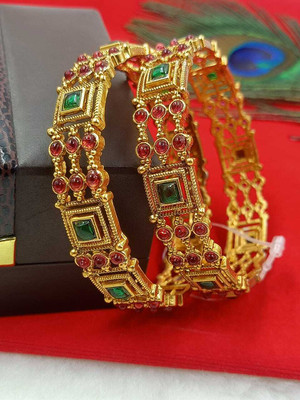 OrnaDzn Zevellery Alloy Beads Gold-plated Bangle Set(Pack of 2)