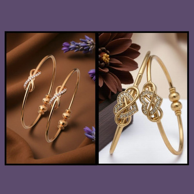 REEWAZIMPERIAL Brass Diamond Gold-plated Bangle Set(Pack of 2)