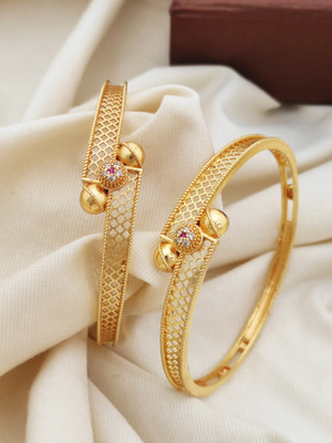 AK Brass Cubic Zirconia Gold-plated Bangle Set(Pack of 2)