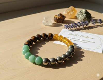 Twin Trendz Pyrite, Green Aventurine, Tiger's Eye, Citrine Crystal Bracelet