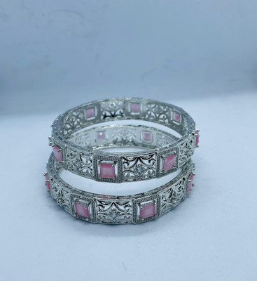 SawariyaCollect Metal Ruby Silver Coated Bangle Set(Pack of 2)