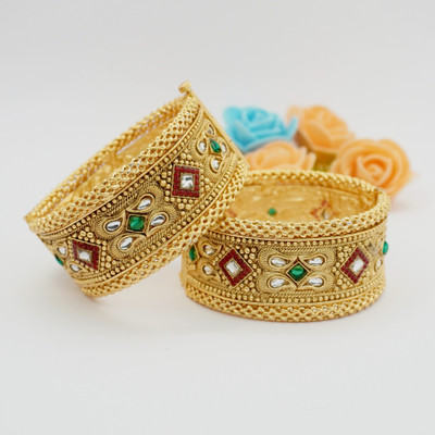 Panini Jewels Alloy Crystal, Emerald, Ruby Gold-plated Bangle Set(Pack of 2)