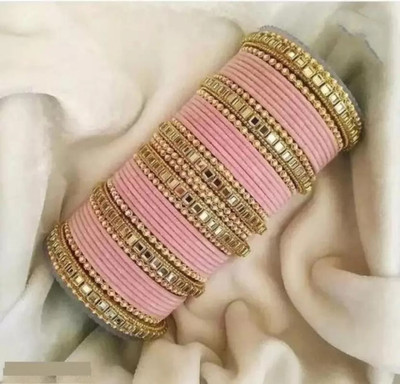 XOZTI Metal, Fabric Pearl Bangle Set(Pack of 10)