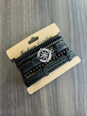 Murliwala Wood, Alloy, Leather Beads Bracelet Set(Pack of 4)