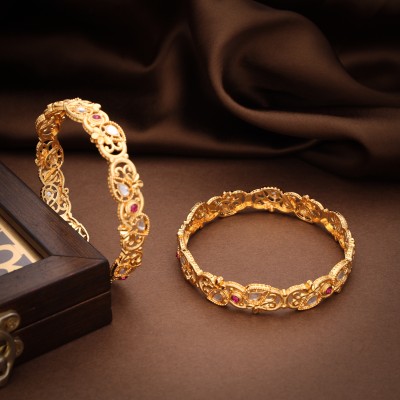 brado jewellery Brass, Copper, Alloy Diamond Gold-plated Bangle Set(Pack of 2)