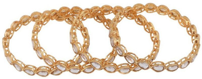 Mode Mania Brass Cubic Zirconia Gold-plated Bangle Set(Pack of 4)