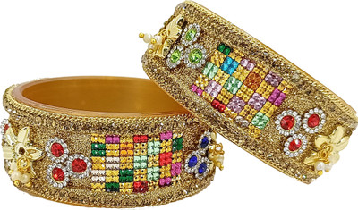Royal Bangles Plastic Zircon Gold-plated Kada(Pack of 2)