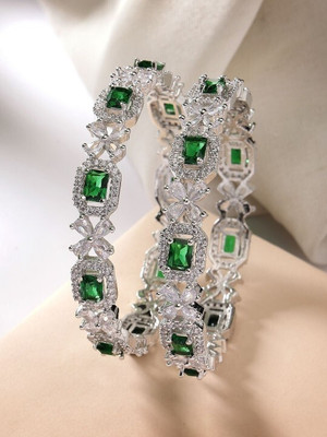 AyanAarsh Brass Cubic Zirconia Sterling Silver Bangle Set
