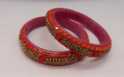CHURA KING Glass Cubic Zirconia Bangle Set(Pack of 2)