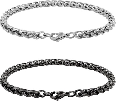 NAKABH Stainless Steel Silver, Black Silver Bracelet(Pack of 2)