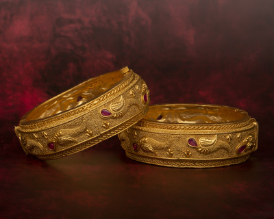 Raddhi Jewels Brass Ruby Gold-plated Bangle Set(Pack of 2)