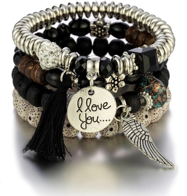 Shining Diva Alloy Crystal Silver Bracelet Set(Pack of 4)