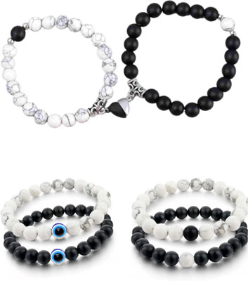 REVERSEA Stone, Crystal, Sterling Silver, Rubber Black Silver Bracelet Set(Pack of 6)