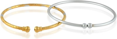 memoir Brass Gold-plated, Silver Bangle(Pack of 2)