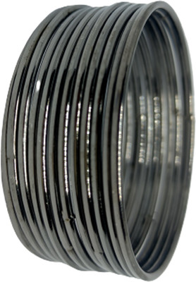 NAVMAV Metal Black Silver Bangle Set(Pack of 12)