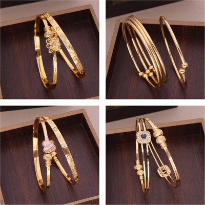 VEDDAA Brass Diamond Gold-plated Bangle Set(Pack of 4)