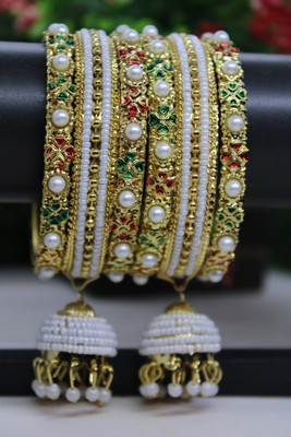RUSHIKHACOLLECTIONS Brass, Mother of Pearl, Alloy Beads Gold-plated Bangle Set(Pack of 10)