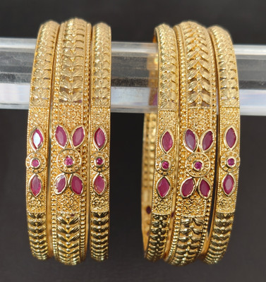 Shree Yogi Bangles Brass Ruby Gold-plated Bangle Set(Pack of 6)