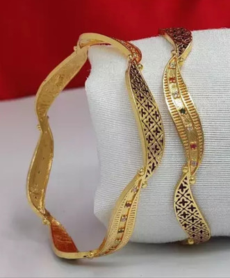 DH JEWELLS Brass Cubic Zirconia, Diamond Gold-plated Bangle Set(Pack of 2)