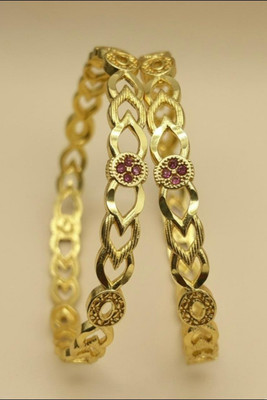 Bajrang Brass, Copper Cubic Zirconia, Diamond Gold-plated Bangle Set(Pack of 2)