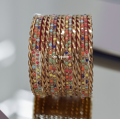 Om Traders Brass Bangle Set(Pack of 16)