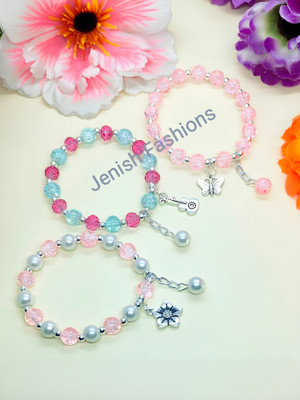 JenishFashions Crystal, Glass, Alloy Beads, Pearl, Crystal Silver, Silver Coated Bracelet(Pack of 3)