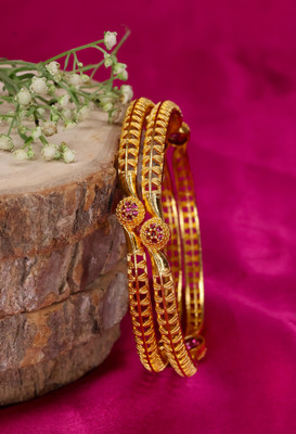 Swarnaari Brass Gold-plated Bangle Set(Pack of 2)