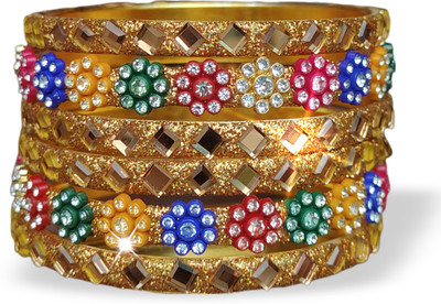 Atrika Brass, Metal Zircon Gold-plated Bangle Set(Pack of 6)