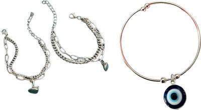 Teeragaj Copper, Alloy, Stainless Steel Platinum, Sterling Silver, Brass, Titanium, Black Silver Bracelet(Pack of 4)