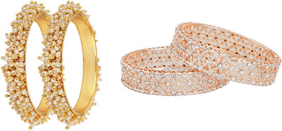 Terraband Alloy Pearl, Cubic Zirconia Gold-plated Bangle Set(Pack of 4)