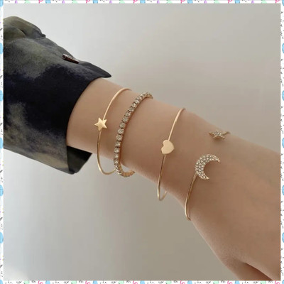Zaphariq Alloy Cubic Zirconia Gold-plated Bracelet Set(Pack of 4)