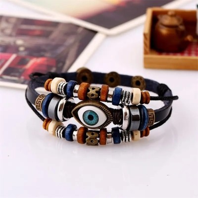 PROVOGUE Metal, Dori, Alloy, Stainless Steel, Leather Black Silver Bracelet