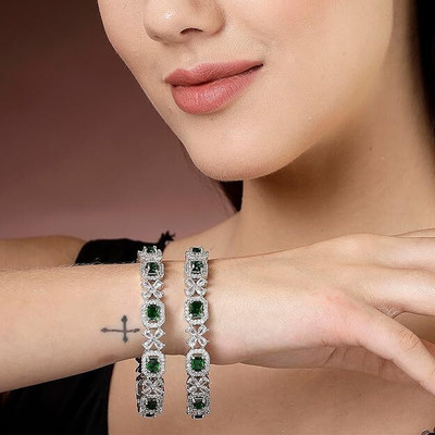 KALKA TRADERS Brass Diamond Silver Bangle Set(Pack of 2)
