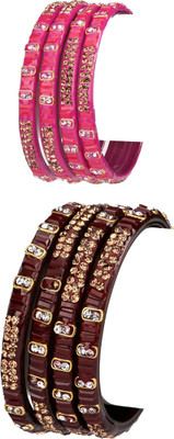 1st Time Glass Beads, Crystal Enamel Bangle Set(Pack of 8)