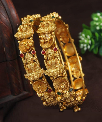 Atulya Brass Emerald, Ruby Gold-plated Bangle Set(Pack of 2)