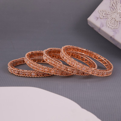GC PREMIUM JEWELLERY Brass Crystal Gold-plated Bangle Set(Pack of 4)
