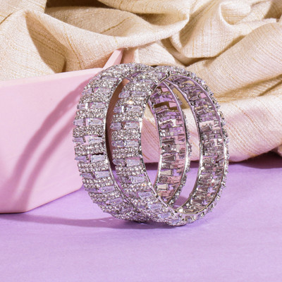 kewai Metal Cubic Zirconia Bangle Set(Pack of 2)