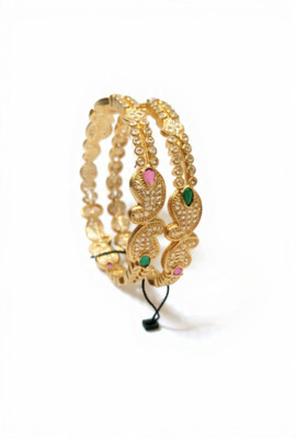 zxqs Brass Cubic Zirconia Gold-plated Bangle Set(Pack of 2)