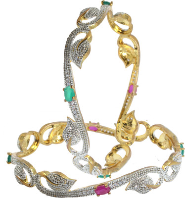 Shiv_Jewels Alloy Cubic Zirconia Gold-plated Bangle Set(Pack of 2)